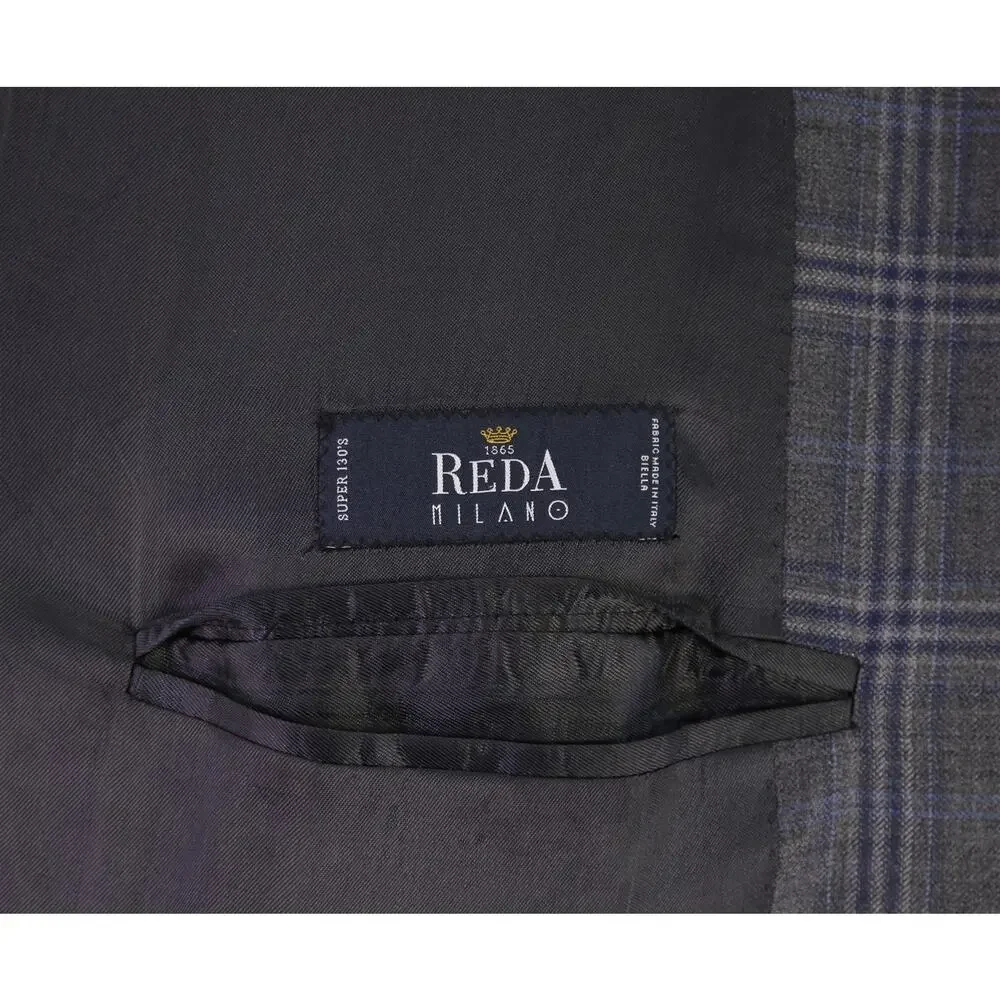 G. Manzoni Gray Blue Windowpane Super 130's Wool Sportcoat Blazer 46R